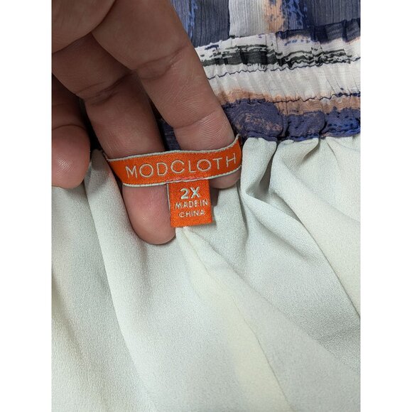 Modcloth Midi Skirt Women Size 2X Watercolor Striped Flowy Artsy Festival Office - Picture 8 of 13